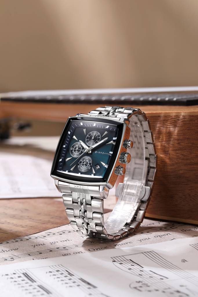 Giordano Multi Function Watch For Men With Square Dial, Stainless Steel Strap And Date Display : GZ-50138-22