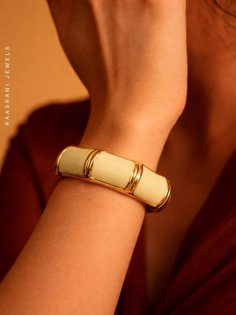 Camel Hexagon Enamel Bracelet | 18K Gold Anti-Tarnish Bangle : ATB692CHEB