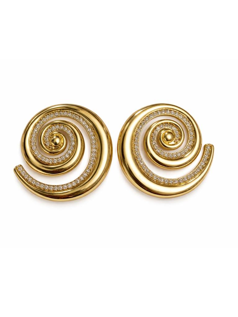 Spiral Rhinestone Stud Earrings – 18K Gold Plated Cz Studs : ATE697SRS