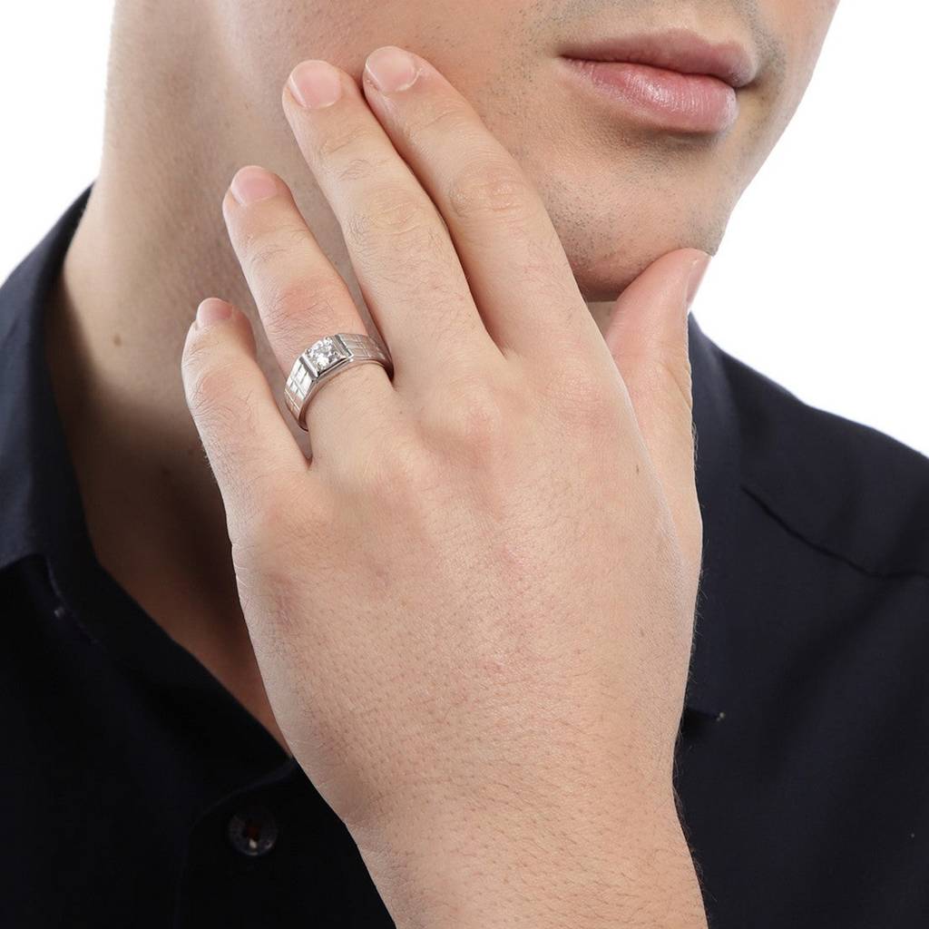Solitaire 925 Sterling Silver Cz Ring For Him (Adjustable) : RNG-40074