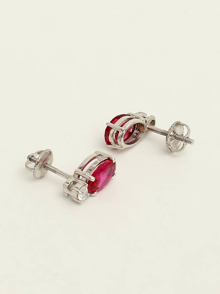 92.5 Sterling Silver Rhodium Plated Swiss Zirconia Blood Red Oval Stud Earrings With Screw Back Gift For Women  : CSCLRE5OV_RU