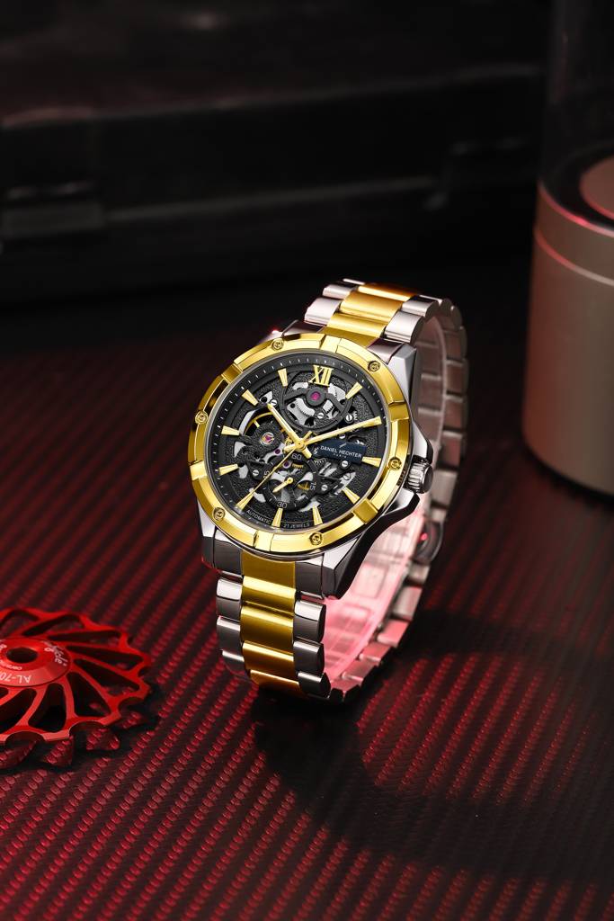 Paris Tech Collection Automatic Skeleton Wrist Watch For Men – Round Dial, Stainless Steel Strap, 21-Jewel Mechan : DHM1060-33