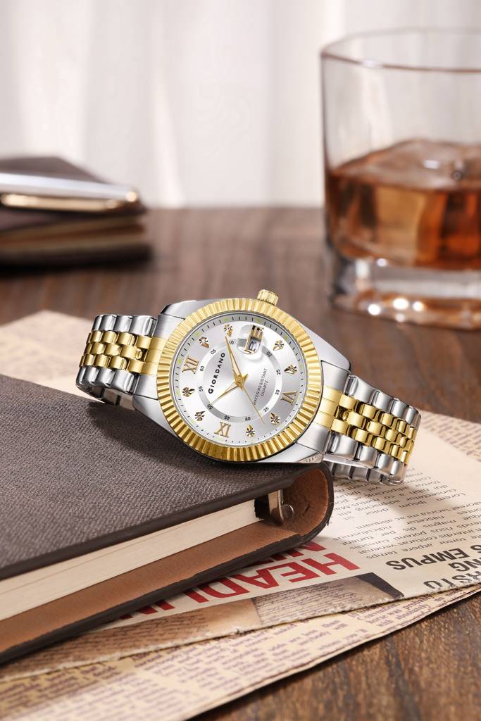 Giordano Analog Watch For Men - Dual-Tone Stainless Steel Strap, Crystal Indices And Fluted Bezel : GZ-50139-55