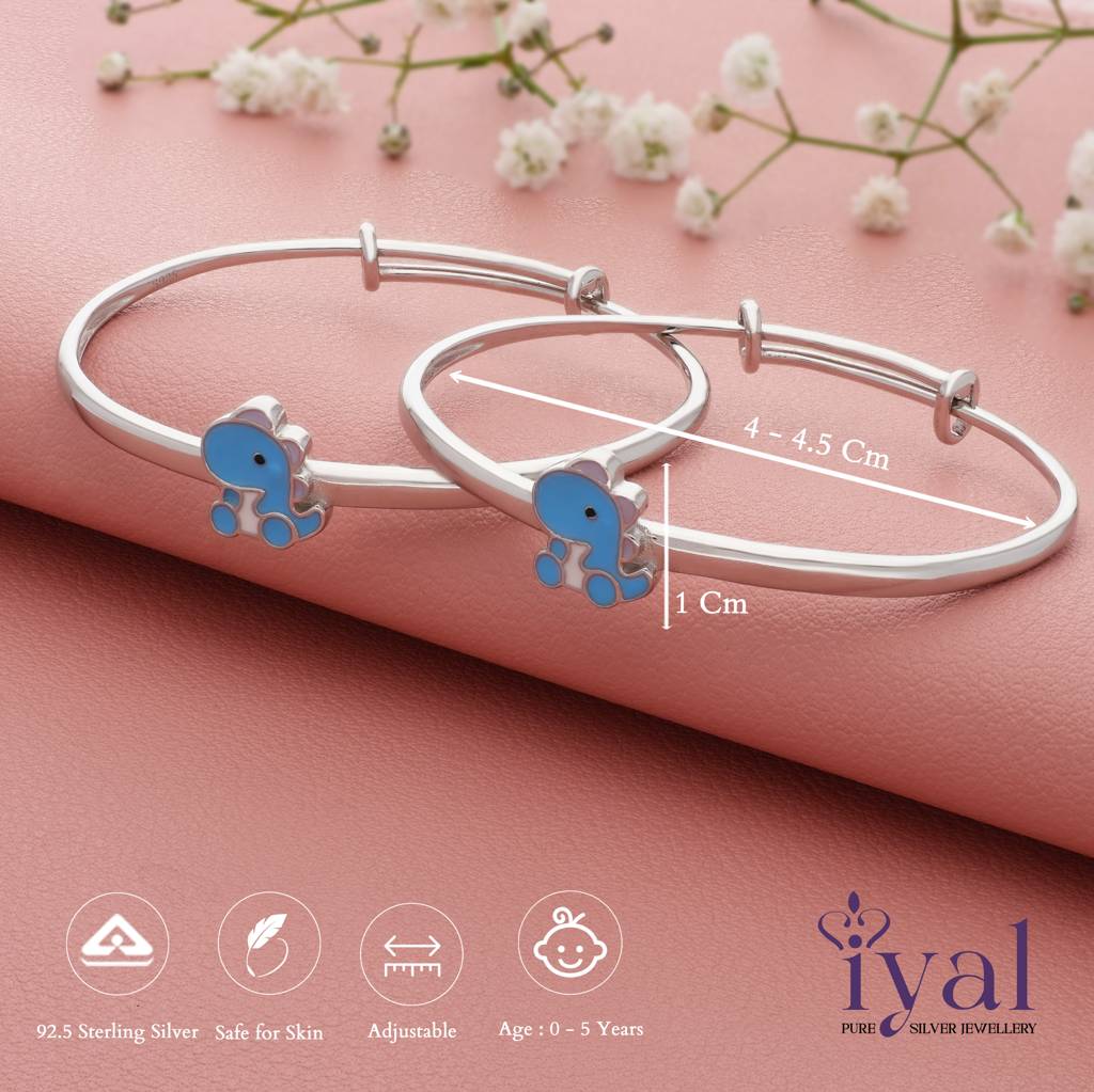 Lovely Blue Dinosaur 925 Silver Kid Bangle(0 - 5Yr) : KB-163