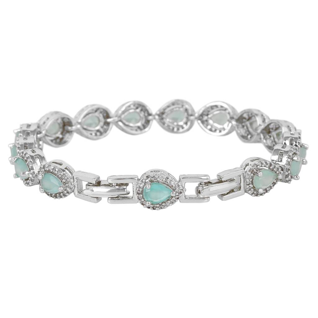 Estele Rhodium Plated Cz Classic Drop Designer Bracelet With Mint Green Stones For Women : AD-054-IR-MGBR