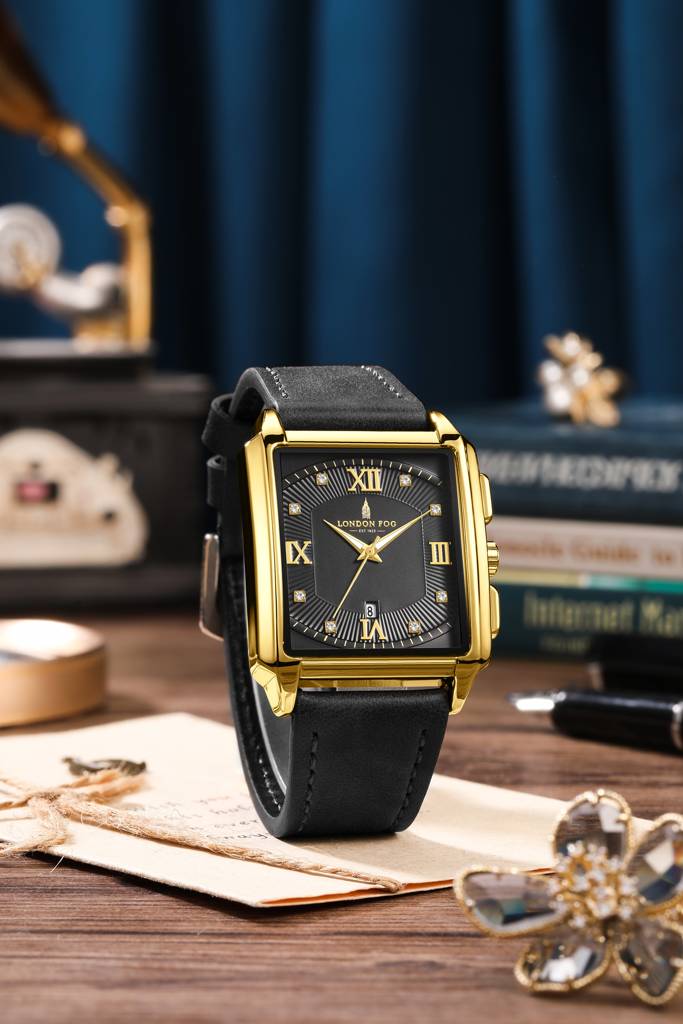 Mayfair Collection Analog Quartz Watch For Men With Leather Strap, Square Metal Case, Crystal Hour Accents, Date : LFM10004-03