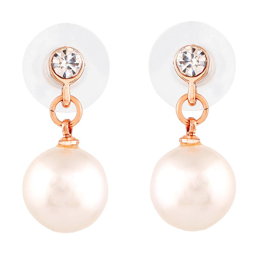 Estele Rose Gold Plated Circular Stud Earrings With White Pearl For Girls And Women