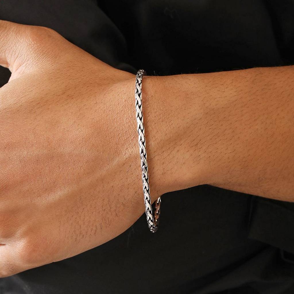 Masculine Link Rhodium Plated 925 Sterling Silver Men'S Bracelet : BR-80411-R