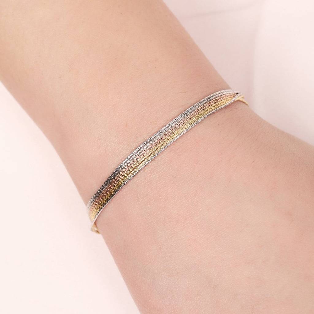 Sevenfold Radiance Triple Tone-Plated 7 Chain 925 Sterling Silver Bracelet : BR-80268-RGRG