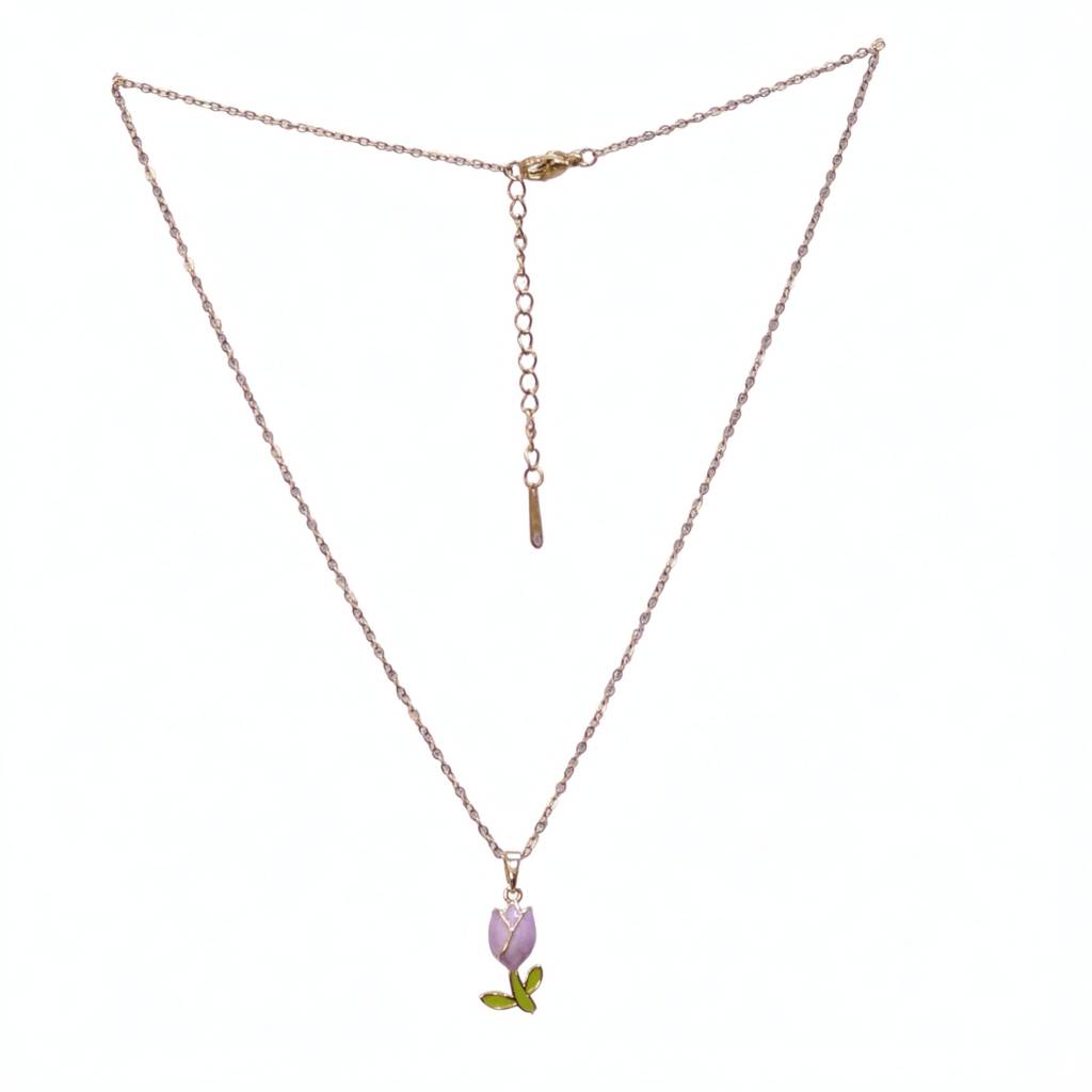 Elegant Purple Flower Pendant Necklace For Women | Gold-Plated Chain With Enamel Floral Charm | Minimal Daily Wear J : LJMN006