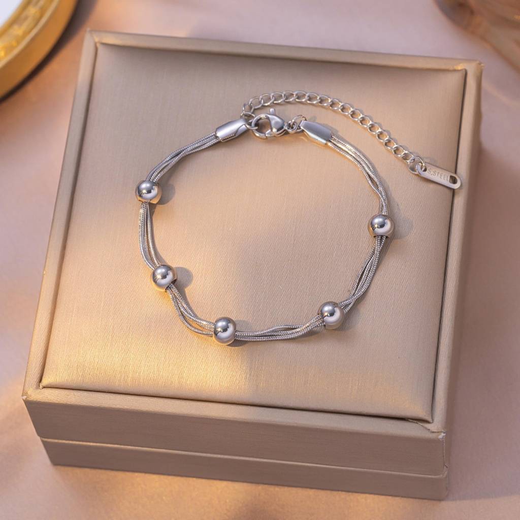 Triple Layer Bead Chain Bracelet : BR_SS_3lyrbead_slv