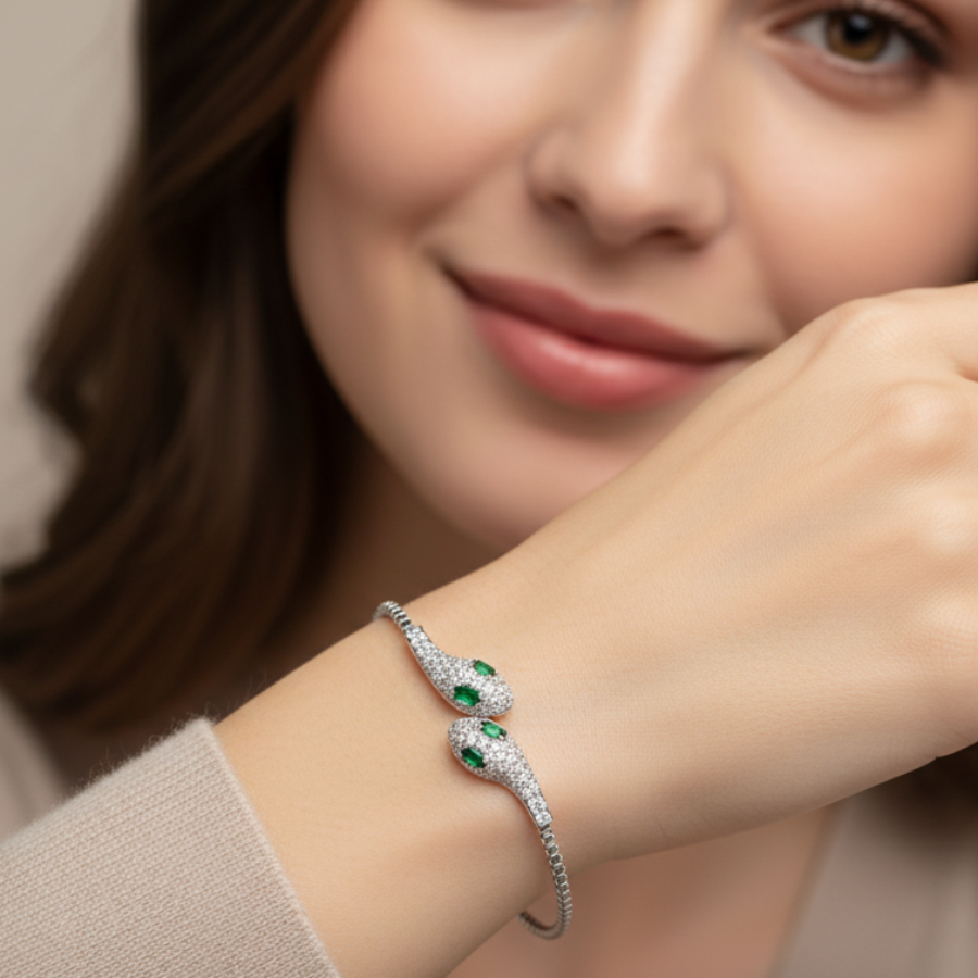 Twin Snake Sparkle Bracelet For Women | Modern Dual Accent Bracelet Jewellery : 1566404039