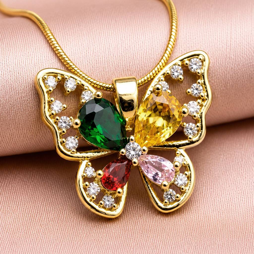 Multicolor Butterfly Gemstone Anti-Tarnish Pendant Necklace For Women : JW-HSPS60MB2068