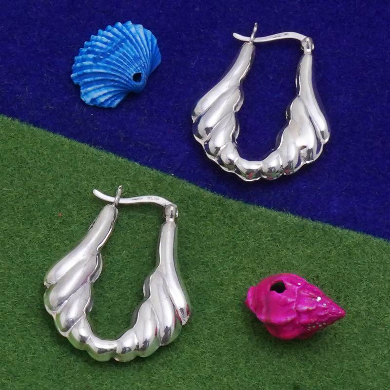 925 Sterling Silver Uneven Scalloped Hoop Earrings For Women | Twisted Hoops : TWP1179