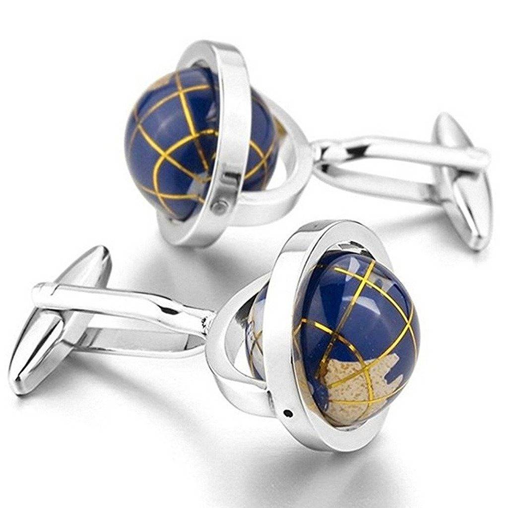 Really Spins Globe Earth Blue Formal Cuff Links Cufflinks Set Valentine Gifts For Men : PX9CL04