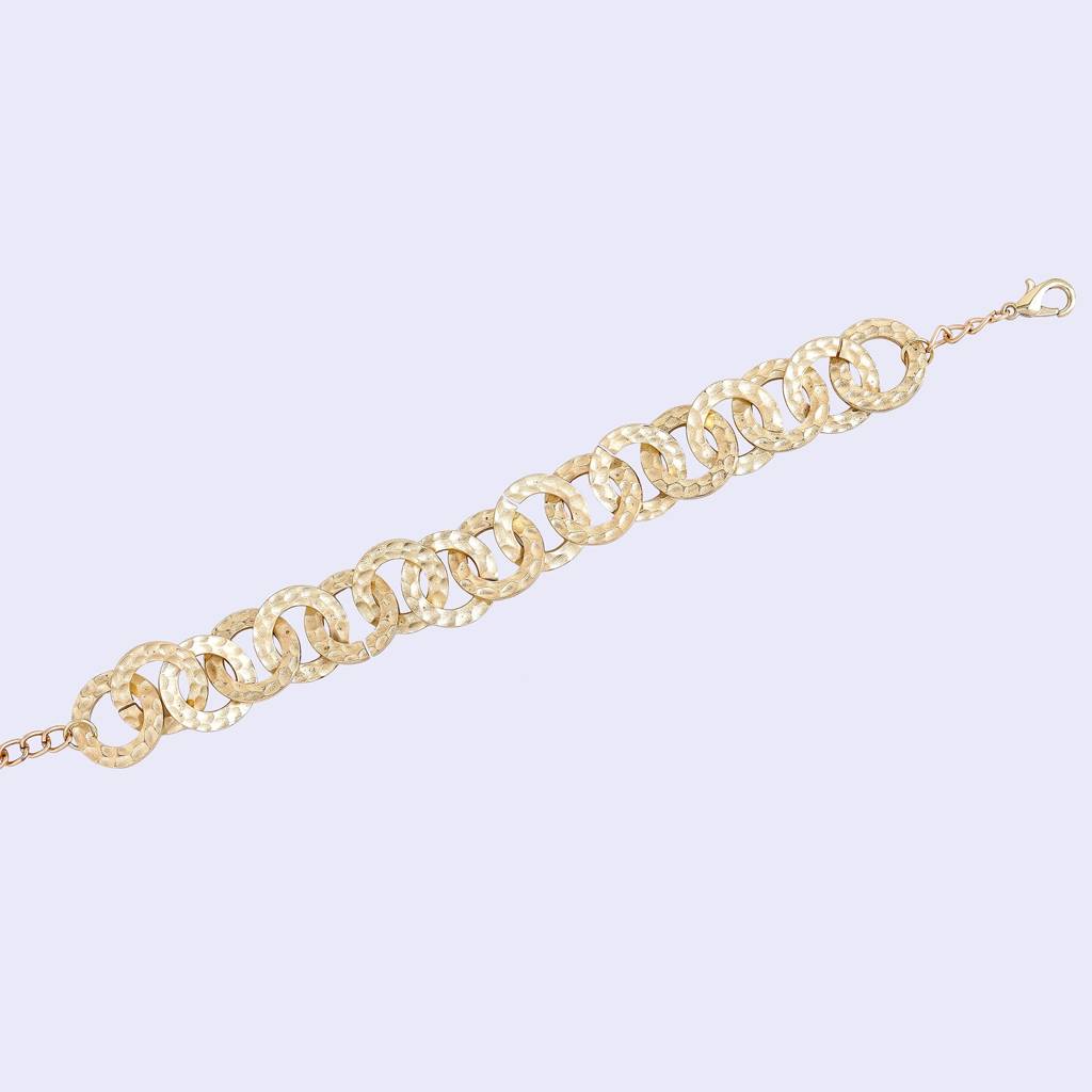 Estele Gold Tone Entangled Circular Design Interlinked Adjustable Beaten Gold Bracelet For Women : 102195-IGBR