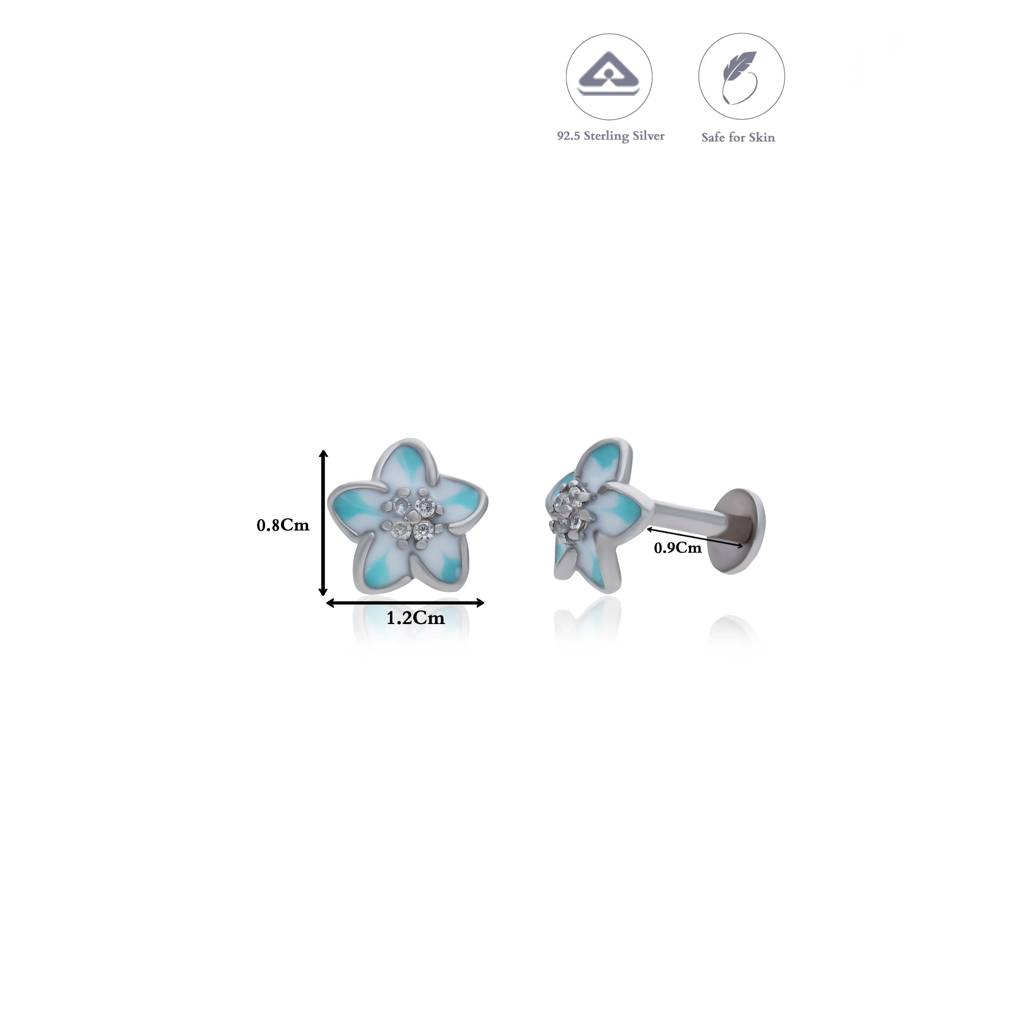 Blue Flower Butterfly 925 Silver Stud Earring : EA-ST-RH-A-163-P