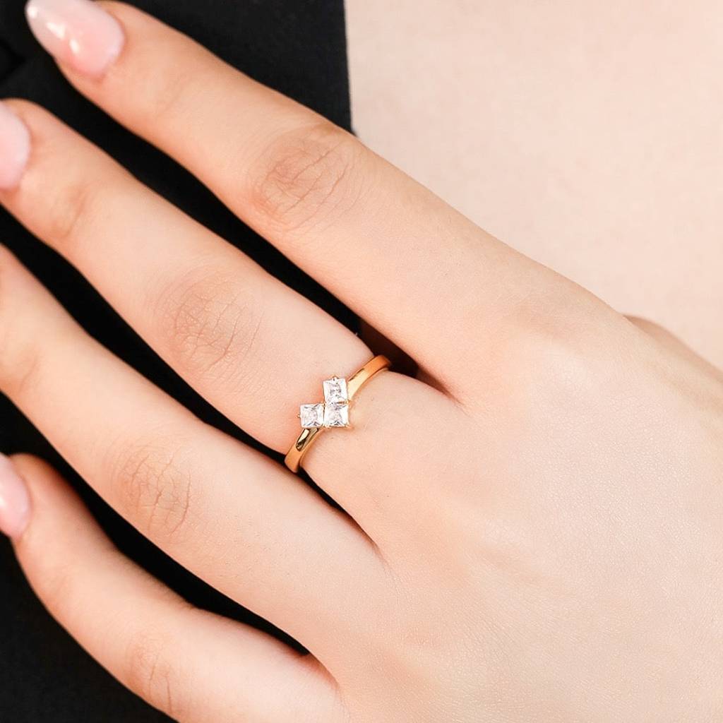 Golden Love Gold-Plated 925 Sterling Silver Ring With White Cubic Zirconia (Adjustable) : RNG-40157