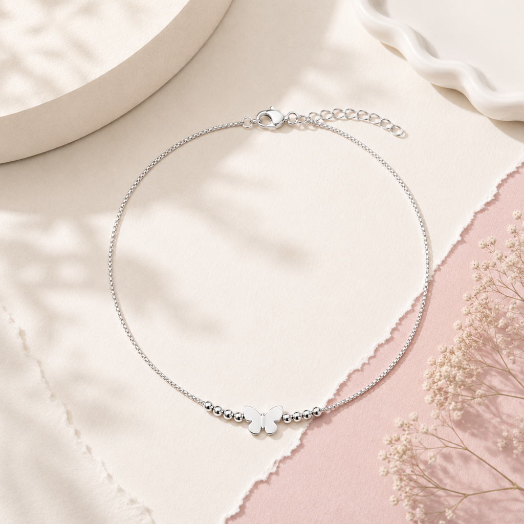 Silver Butterfly - Charm Anklet : AN03735