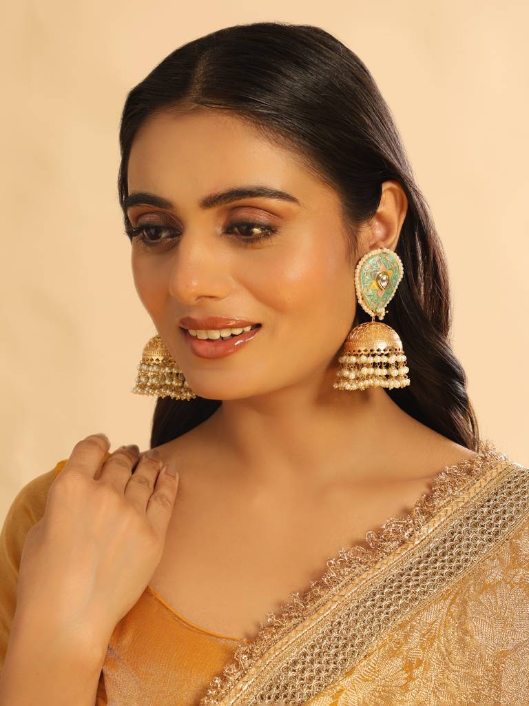 Royale Enamel Pearl Drop Statement Jhumki Earrings : YI24A0437E