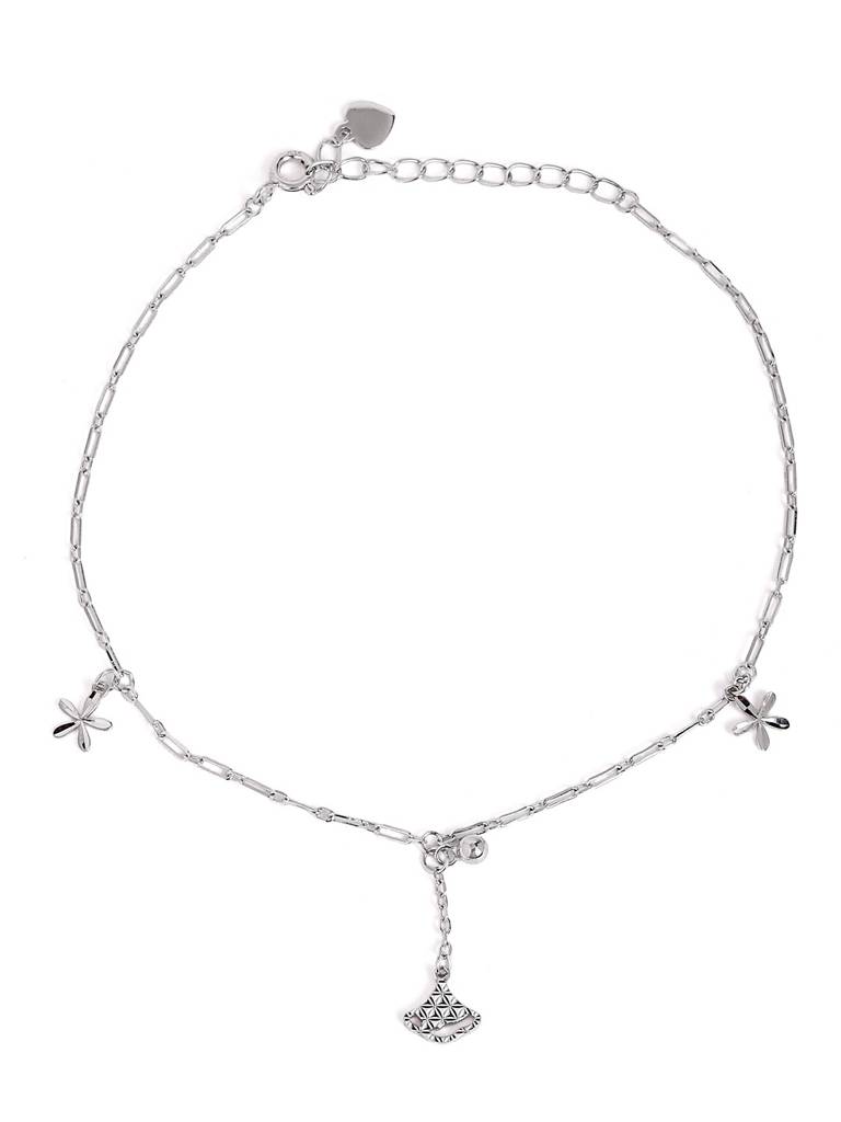 Silver Floral Charms Adjustable Anklet : WAN00032