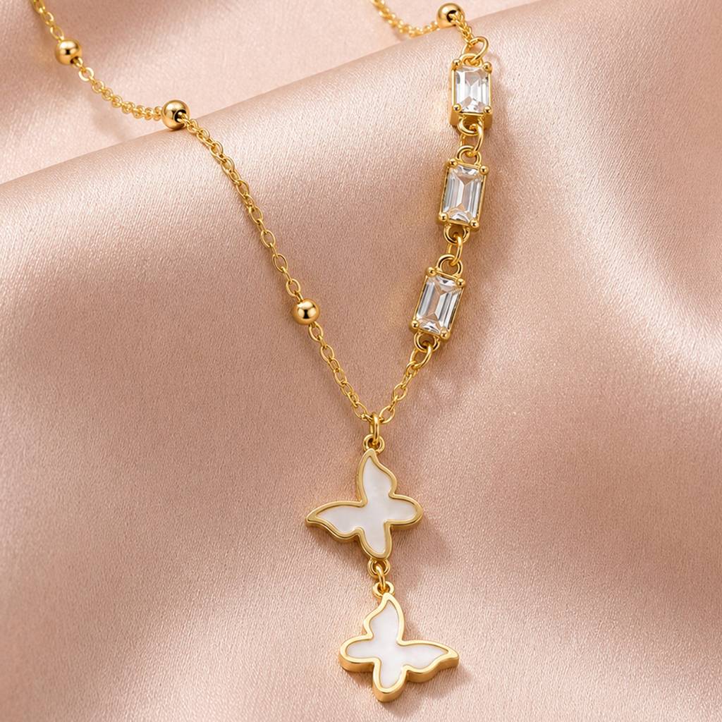 Crystal Butterfly Drop Anti-Tarnish Pendant Necklace For Women : JW-HSPS60MB2004