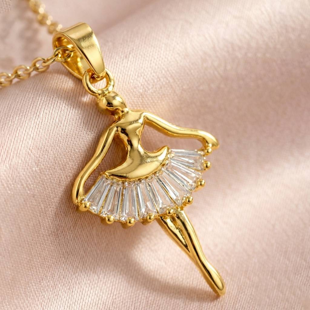 Gold-Plated Elegant Ballet Dancer Anti-Tarnish Pendant Necklace : HSPS60MB1547