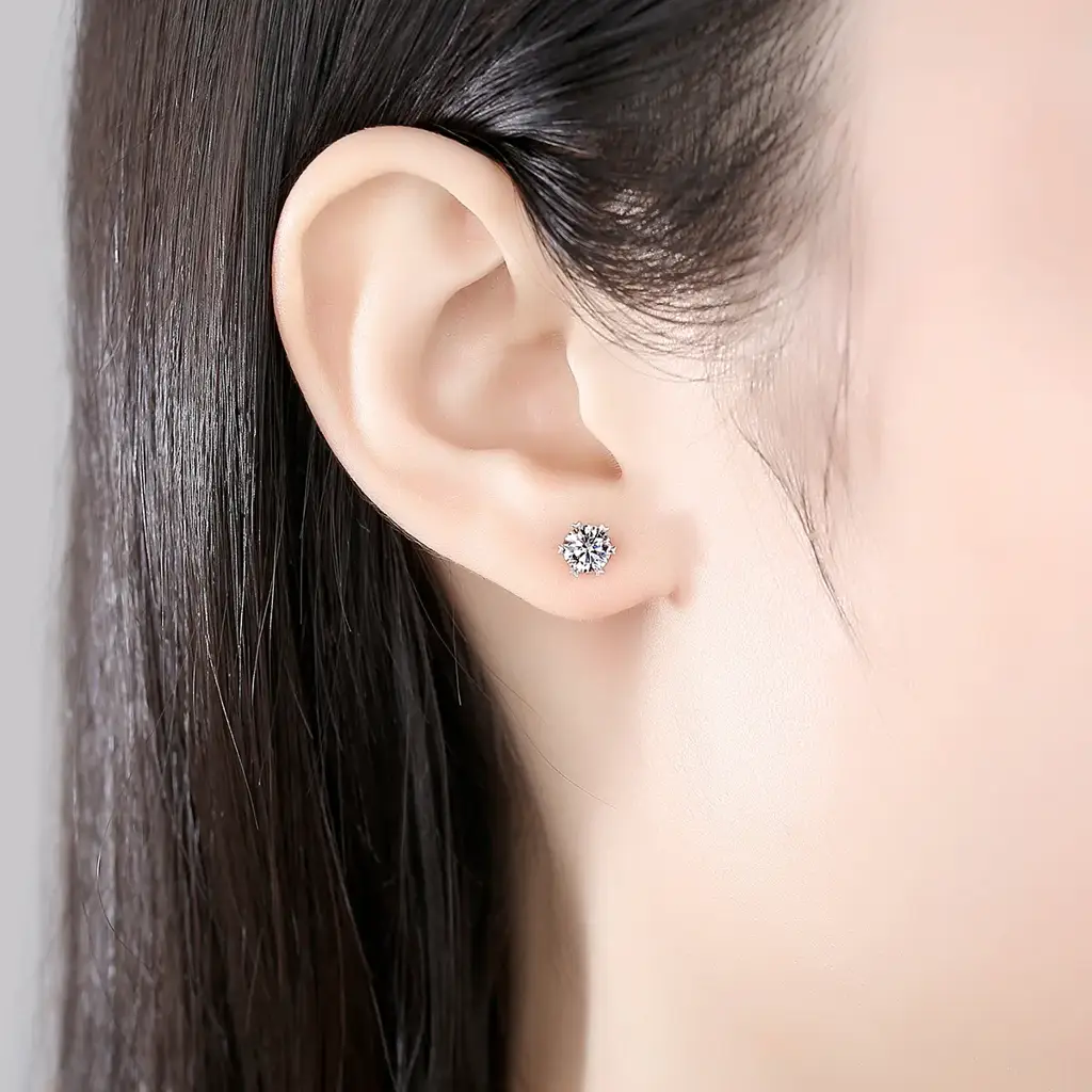 1 Ct Heart Flare Sparkle Moissanite Stud Earrings; Gra Certified; D Vvs1 : RoundHeartProng_1ct