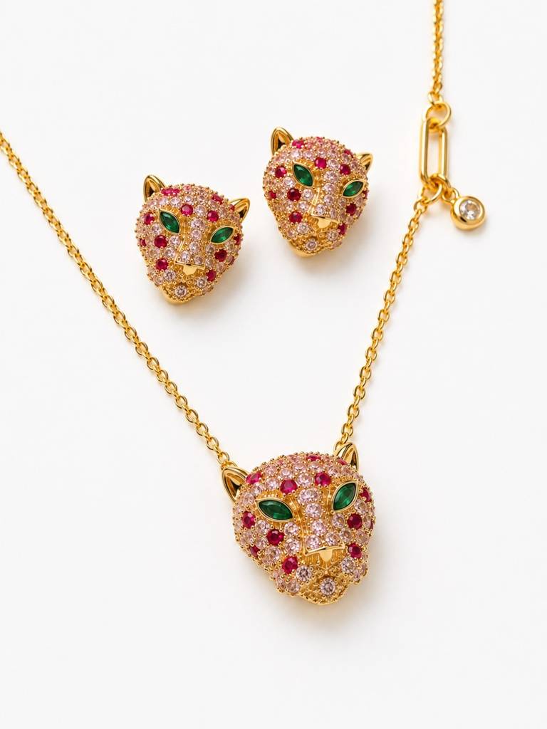 Ferocia Panther Necklace & Earring Set, 18K Gold-Plated : SET964PTS