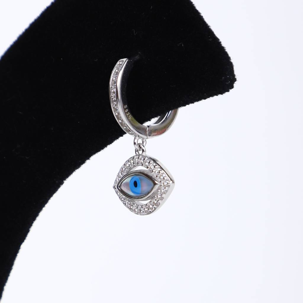 925 Silver Evil Eye Sparkle Stud Earrings : ER-SL-10026-W