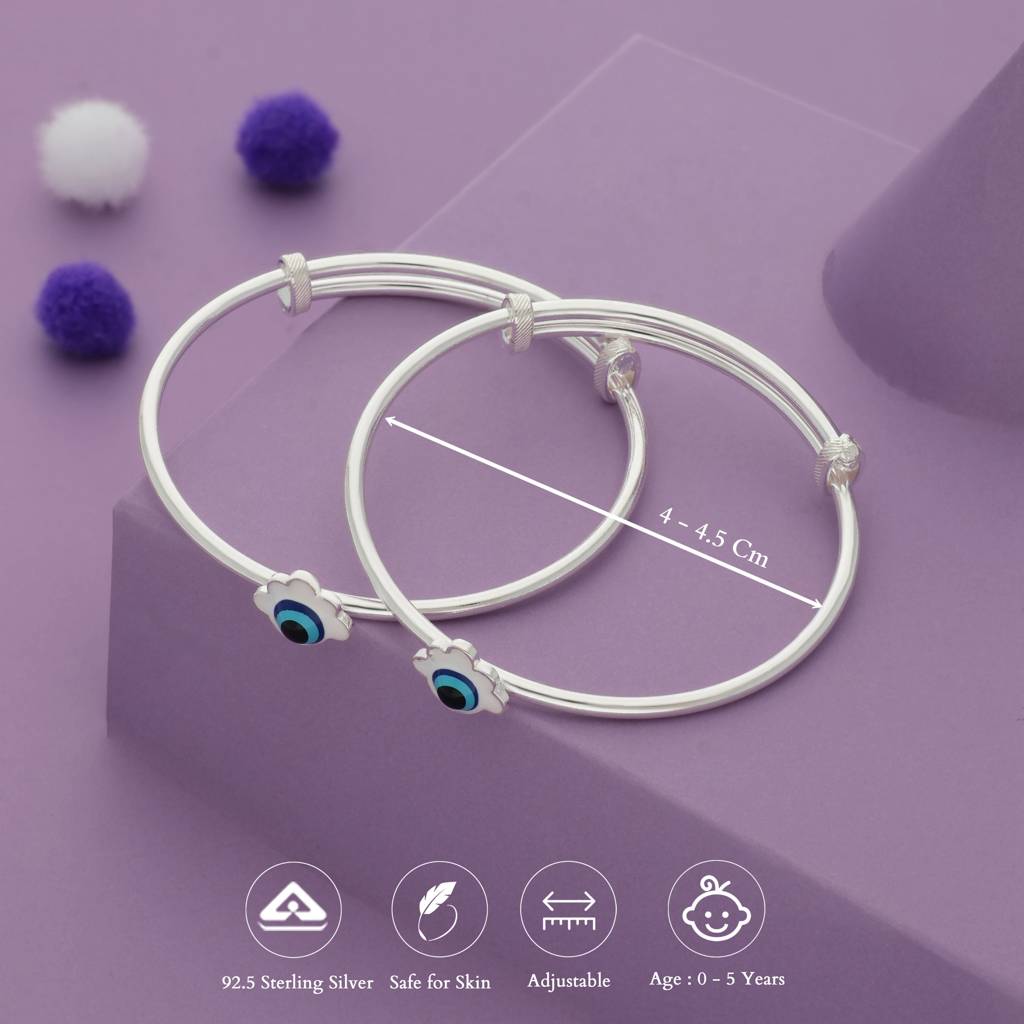 Iyal Stunning Evil Eye 925 Silver Kid Bangles (0-5 Yrs) : KB-CC-RH-R-320-P