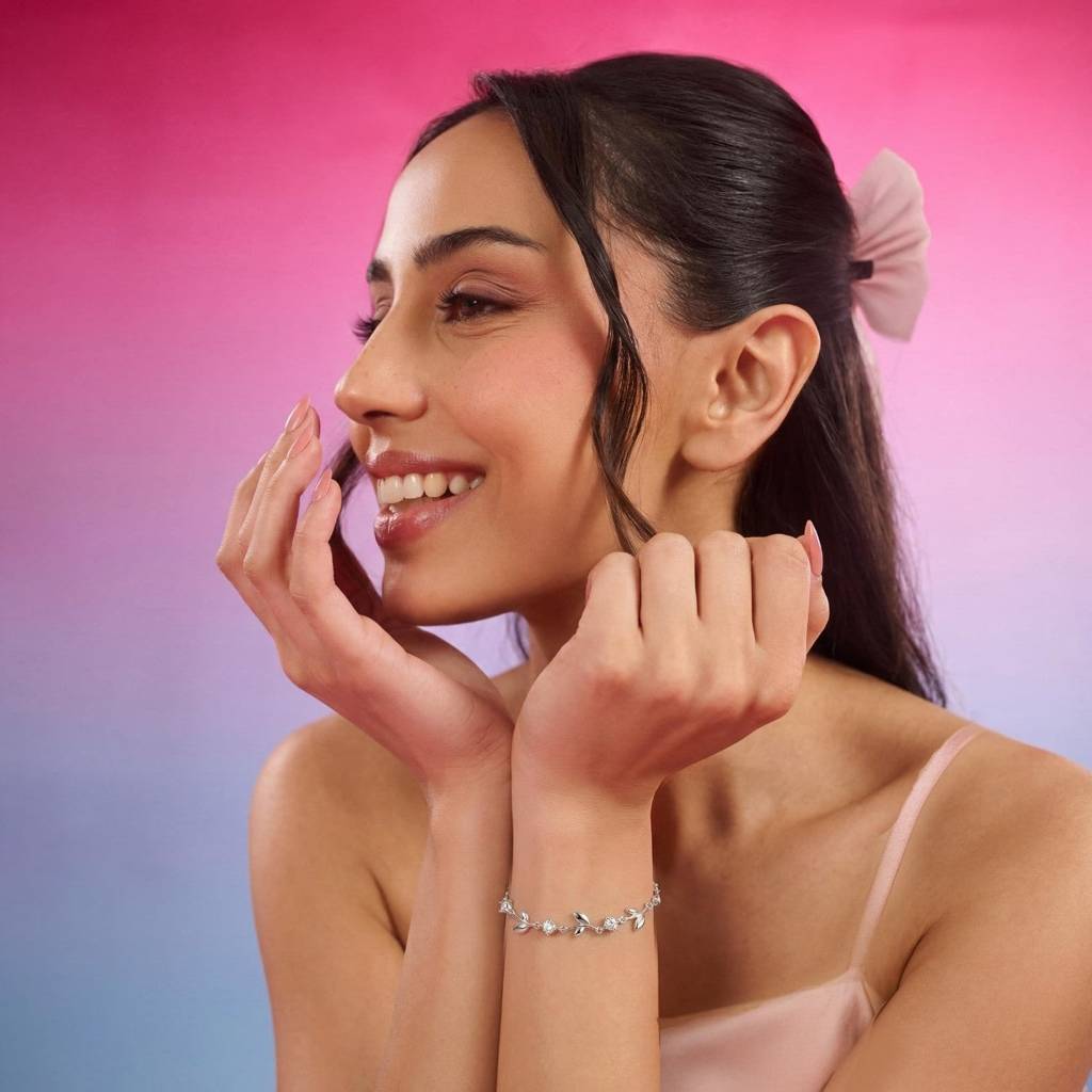 Luminous Orbit Rhodium Plated 925 Silver Bracelet : BR-80490-R