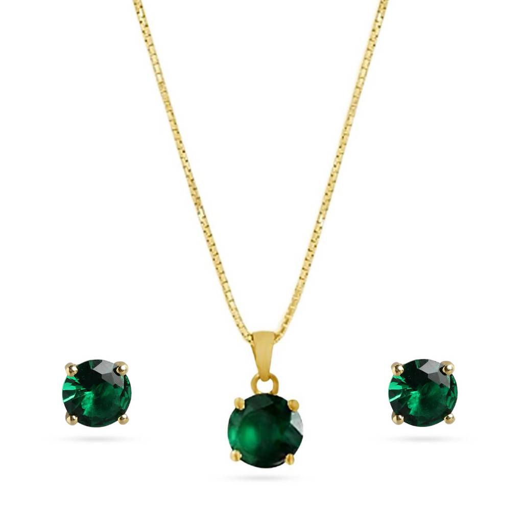Emerald Green Gold-Plated 925 Sterling Silver Jewellery Set : JS-70205-C-G