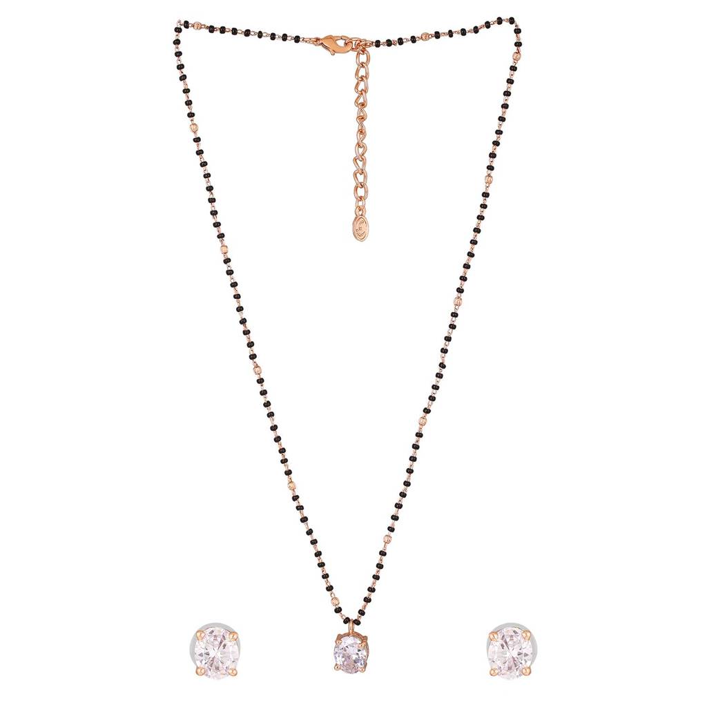 Estele Rose Gold Plated Cz Sparkling Square Designer Mangalsutra Necklace Set For Women