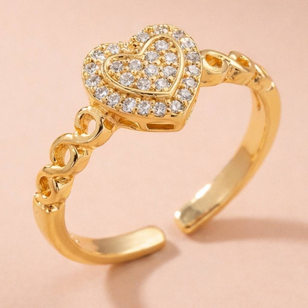Gold-Plated Glam Heart Crystal Design Anti-Tarnish Ring : HSPS60MB1406