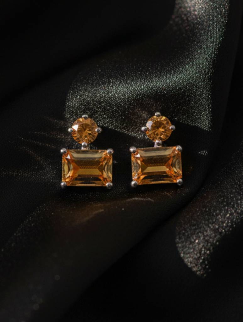 Kicky & Perky Natural Citrine Golden Emerald-Cut Studs In 925 Sterling Silver : VSILSME021