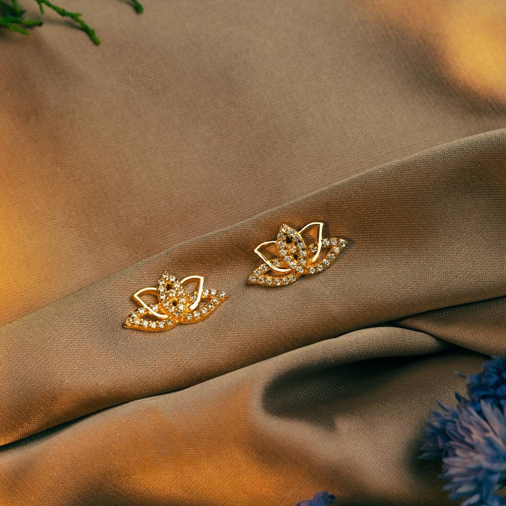 925 Silver Radiant Lotus Bloom Studs : A1126GoldenLotusearringsScrewBack