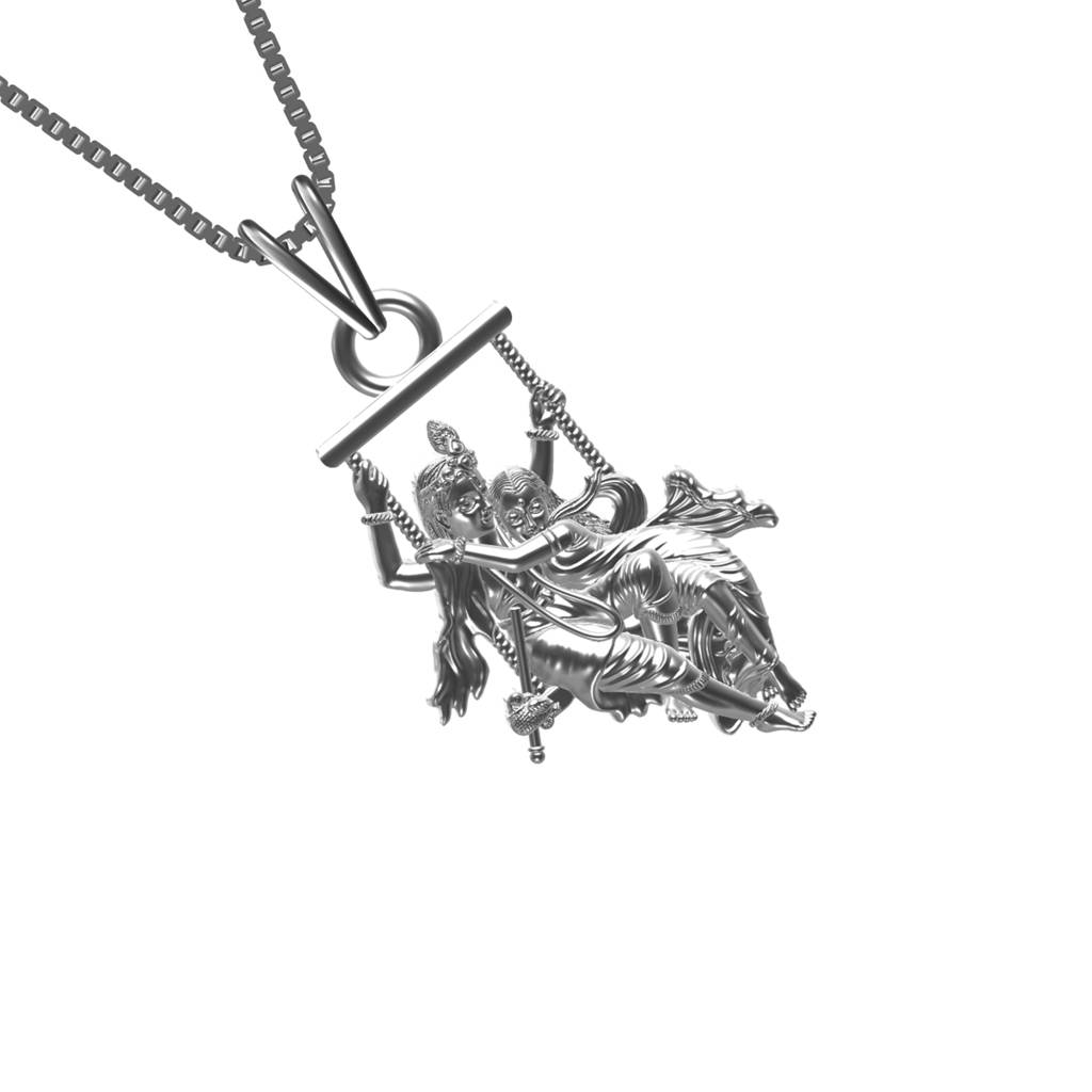 Silver Hindu God Krishna With Radha Blessing Statue Pendant : ZLGDP-1048