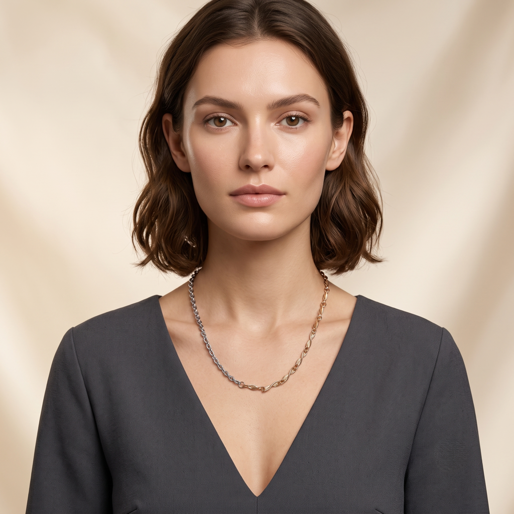 Dual Tone Brass Dual Chain Link Necklace : SCDELNL0464