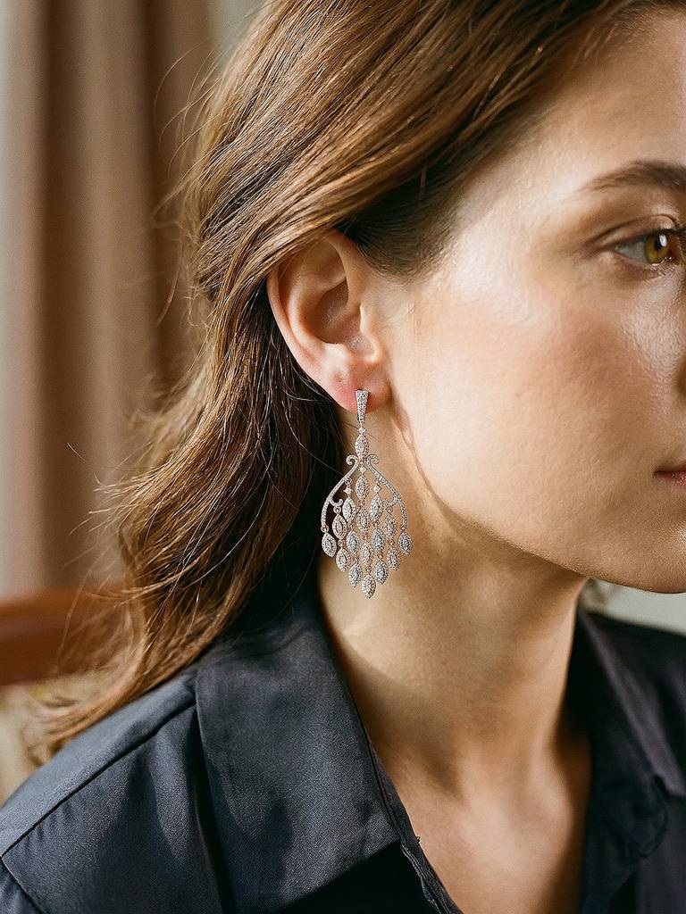 Rose Gold Plated Ad Zirconia Cascading Designer Chandelier Earrings : SJER2924