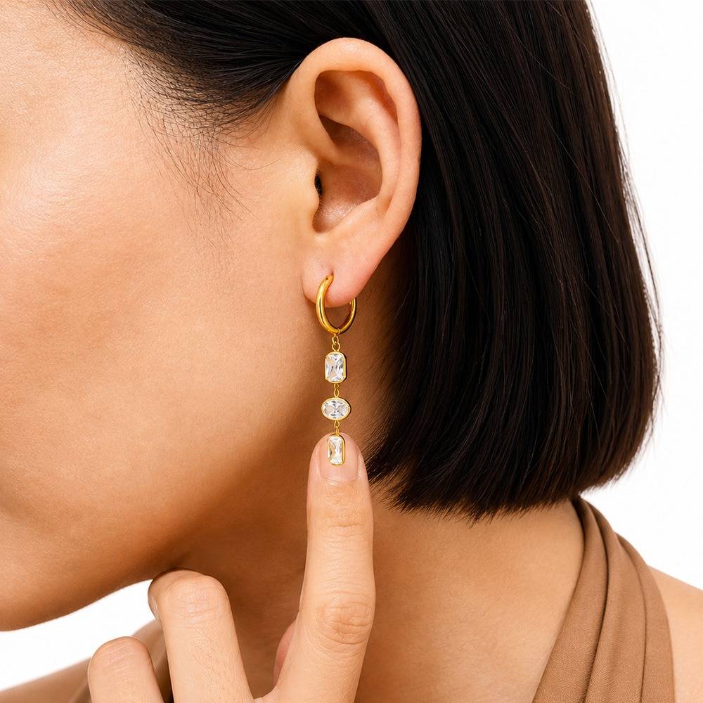 Women 18K Gold-Plated Sunburst Medallion Paperclip Hoop Earrings : 101228