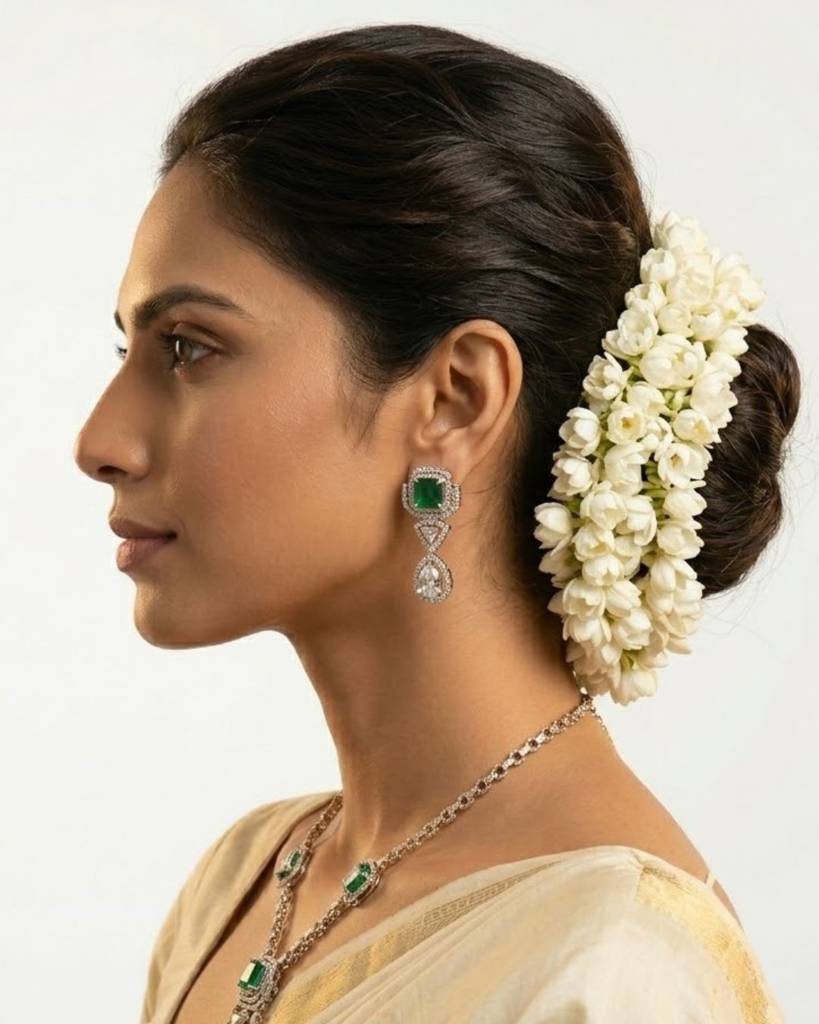 Emerald Asteria American Diamond Necklace Set : sm30
