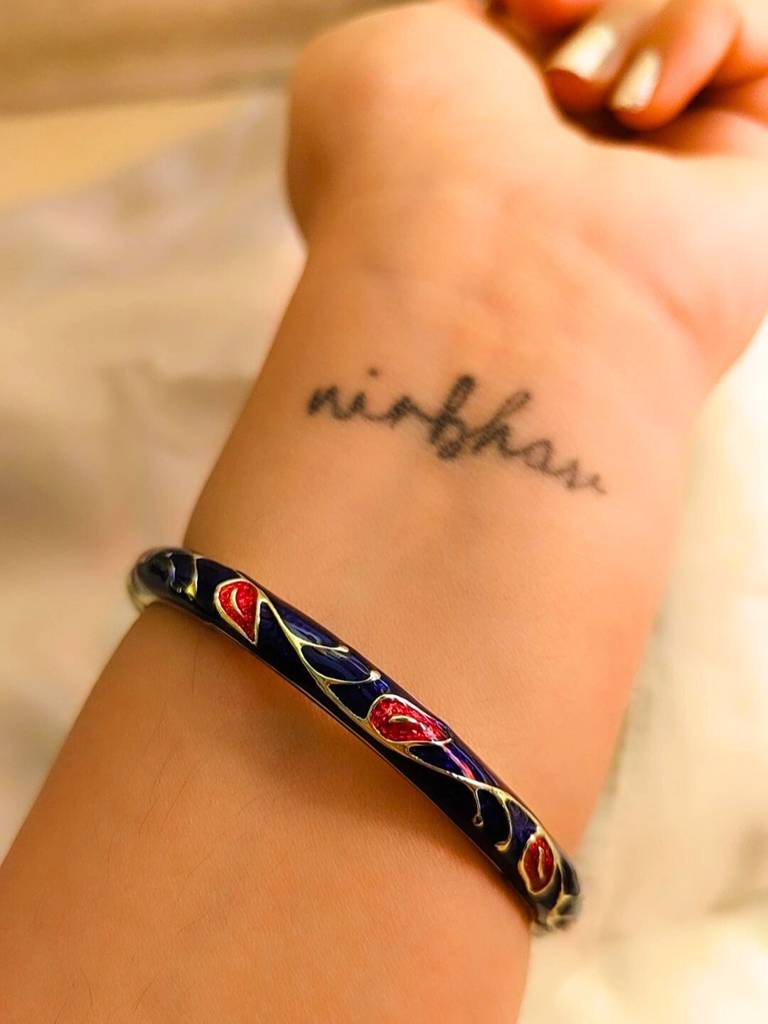 Blue Meenakari Enamel Bangle With 14Kt Gold Plating Â Adjustable Stainless Steel Kada For Women : ATB573BMB