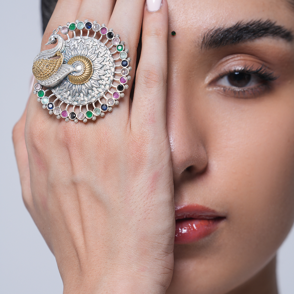 Silver Polish Peacock Ring : CAO0256RNG