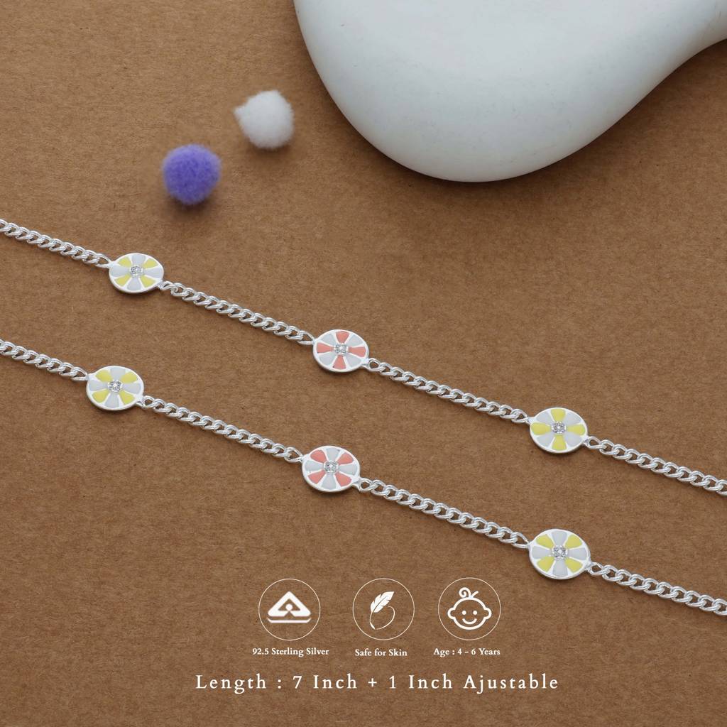 Sunny Bloom 925 Silver Kid Anklet (4-6 Yrs) : KA-KC-RH-R-160-P
