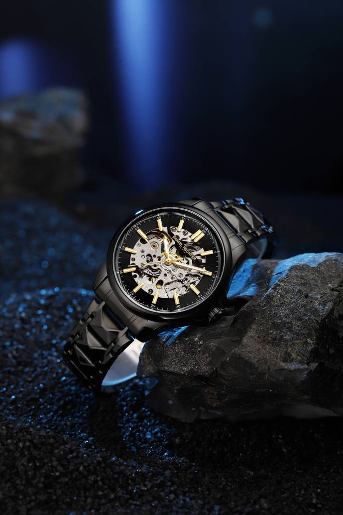 Paris Tech Collection Automatic Skeleton Wrist Watch For Men – Sunburst Dial, Stainless Steel Strap, Mechanical M : DHM1068-11