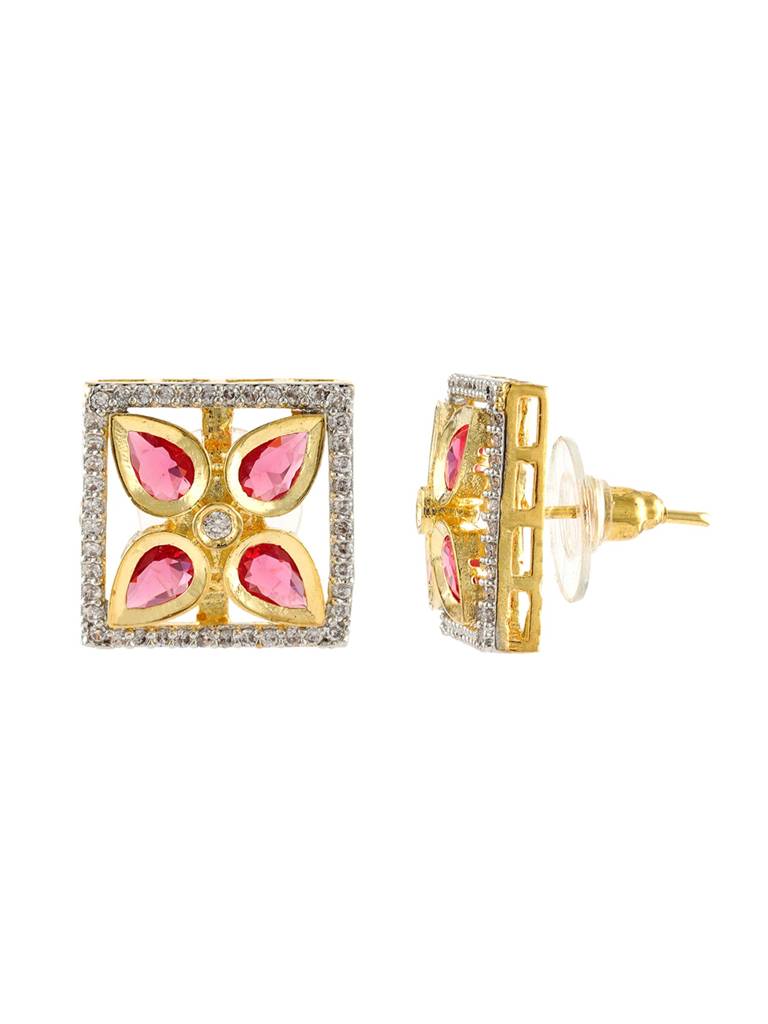 Gold Elegance Rose Bloom Square Stud Earrings : 8905124572773