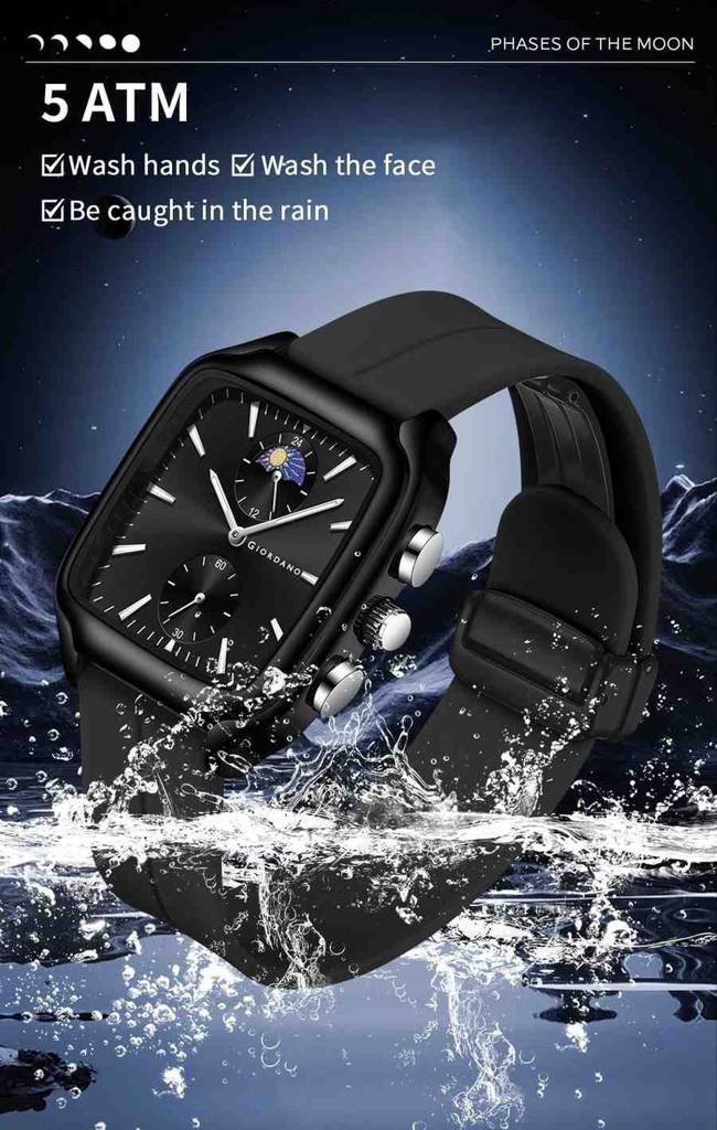 Giordano Premium Square Case Watch For Men | Moon Phase/24-Hour Indicator, Silicone Strap : GZ-50166-01