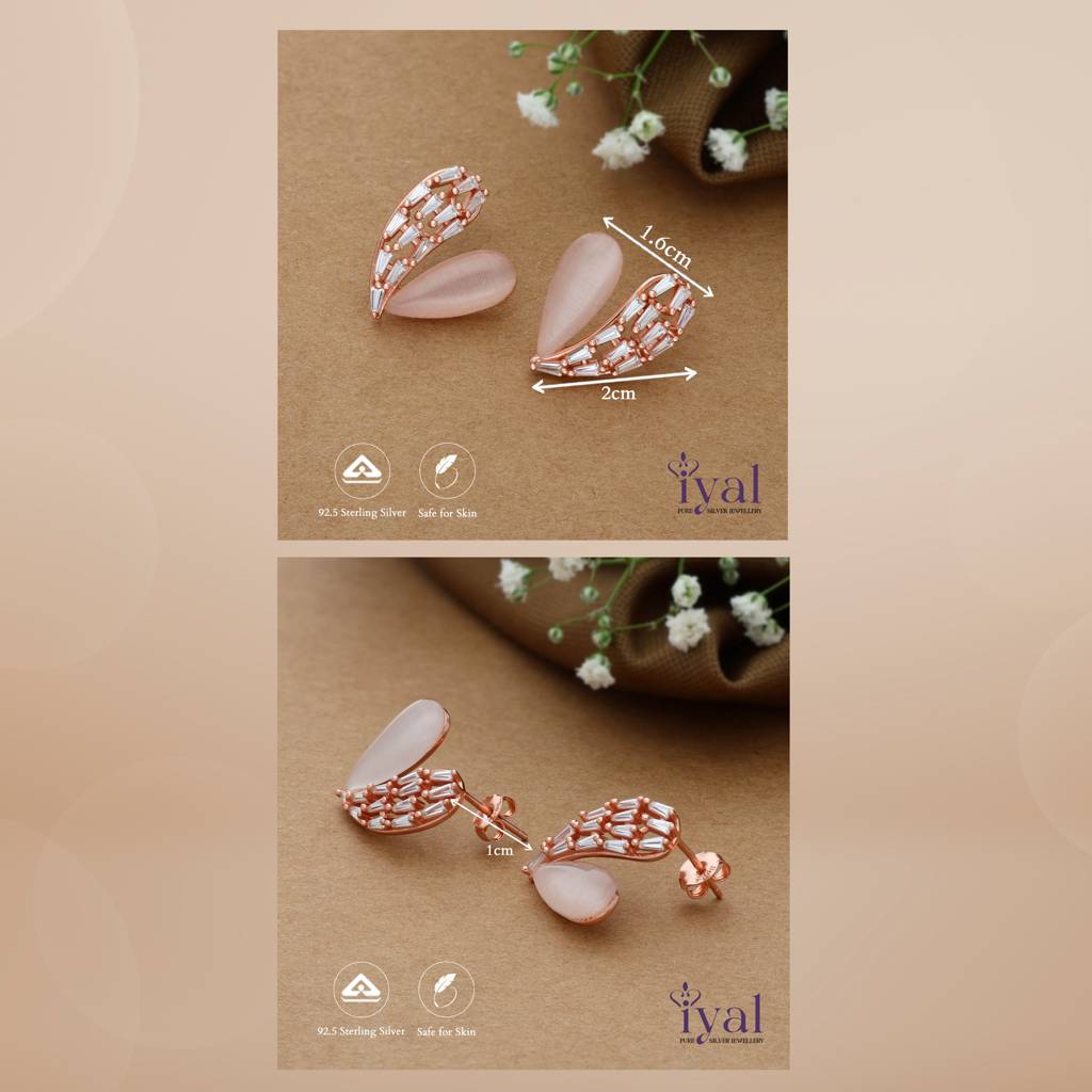 Gorgeous Heart Rose Gold Polish 925 Silver Stud : ES-4