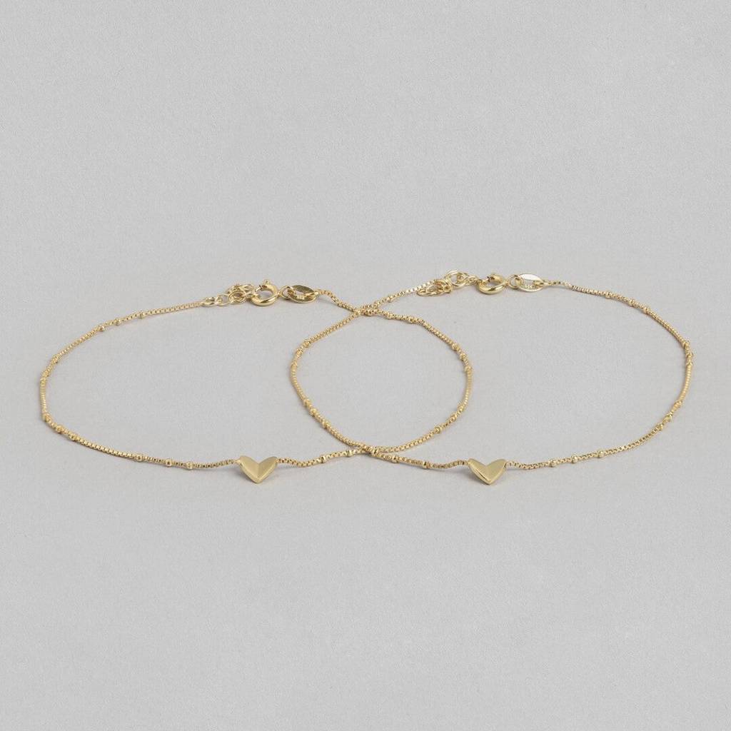 Golden Heartstrings 925 Sterling Silver Gold-Plated Chain Anklet : ANK-60137-PAIR-G